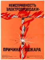 Плакат "Неисправная электропроводка - причина пожара" СССР, 1974 год артикул 2401c.